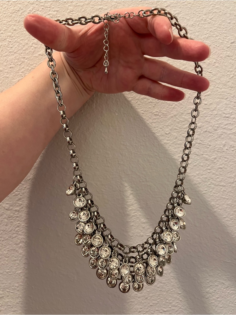 Gunmetal Crystal Statement Bib Necklace - Layered Rhinestone